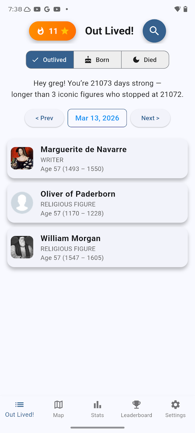 Daily matches screen